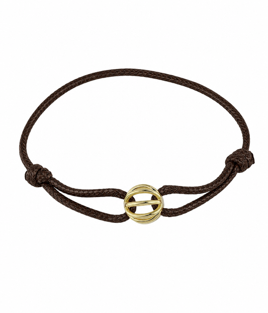 MEN'S LEATHER BRACELET WITH GOLD RING | ADJUSTABLE CORD BRACELET