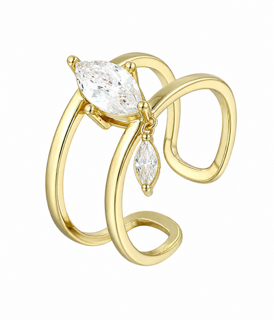 the leana ring — open-ended ring with dangling moissanite stones