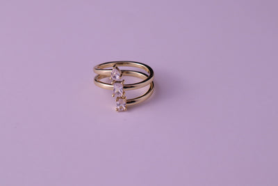 the lolo ring — three stone moissanite open ring, 18k gold plated