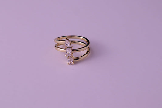 the lolo ring — three stone moissanite open ring, 18k gold plated
