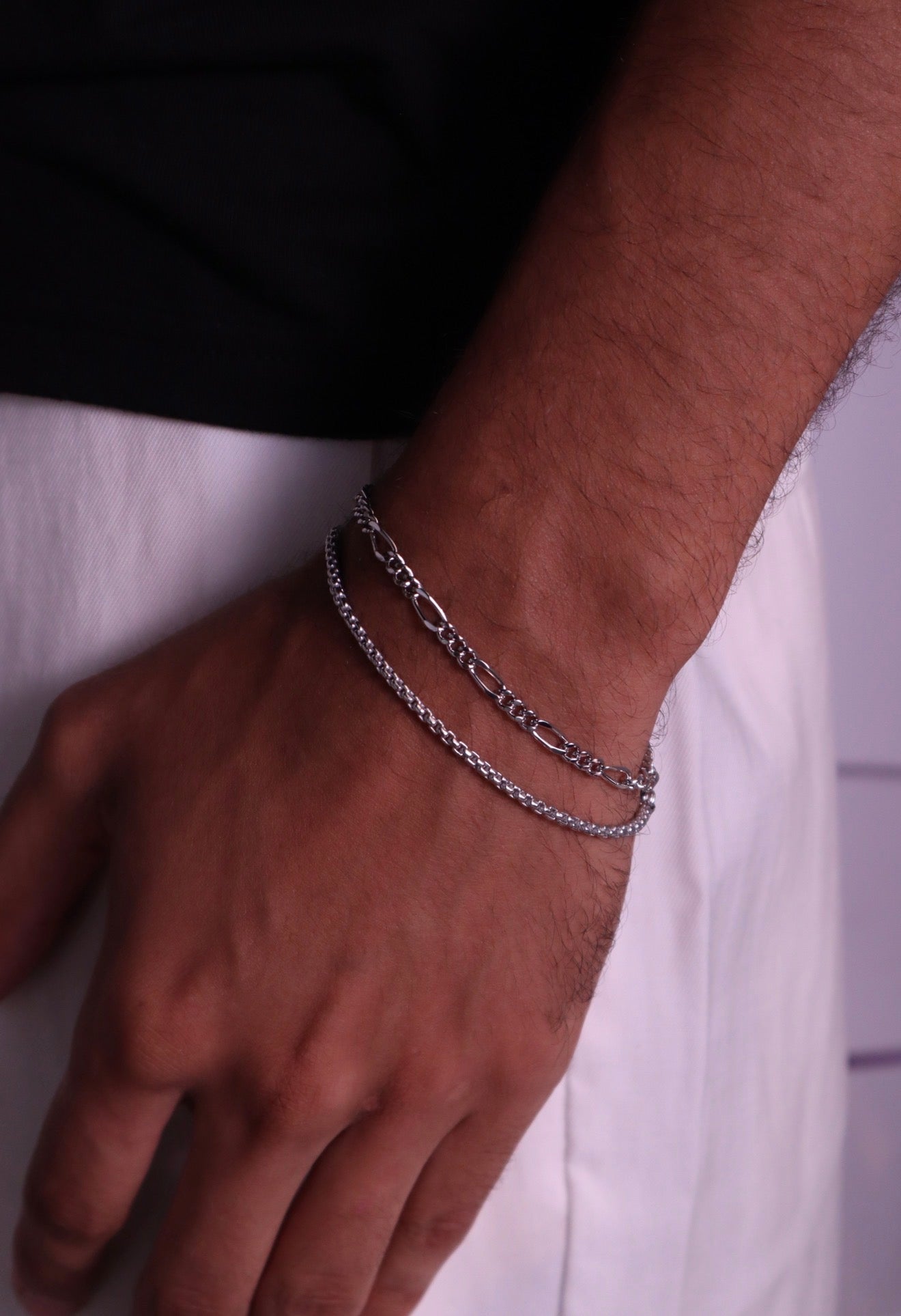 STERLING SILVER FIGARO CHAIN BRACELET