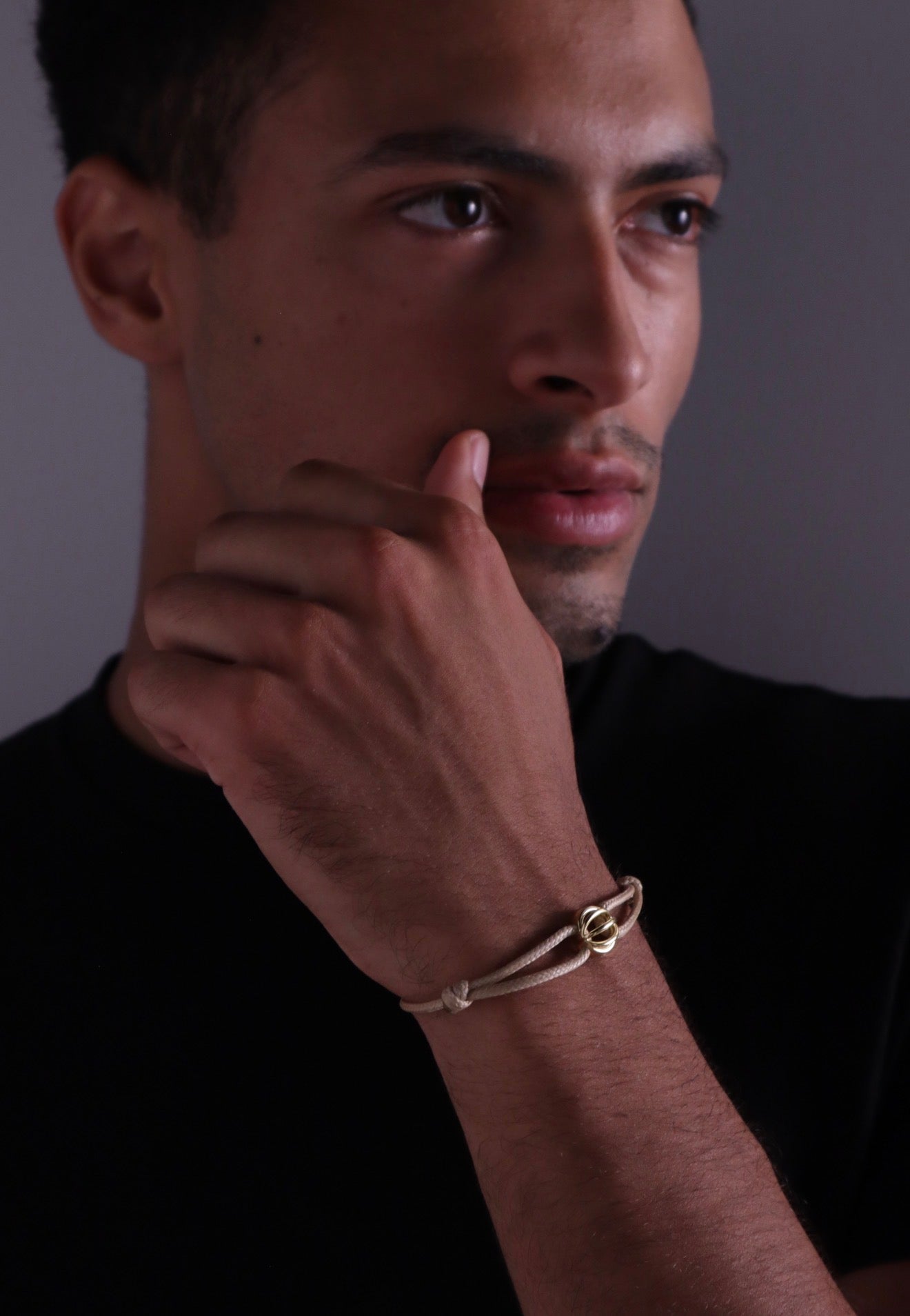 MEN'S LEATHER BRACELET WITH GOLD RING | ADJUSTABLE CORD BRACELET