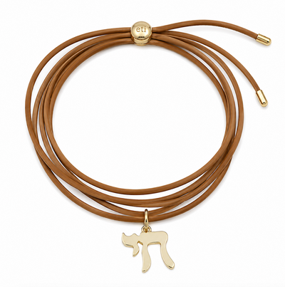 the racheli chai choker — gold chai pendant on double wrap leather choker